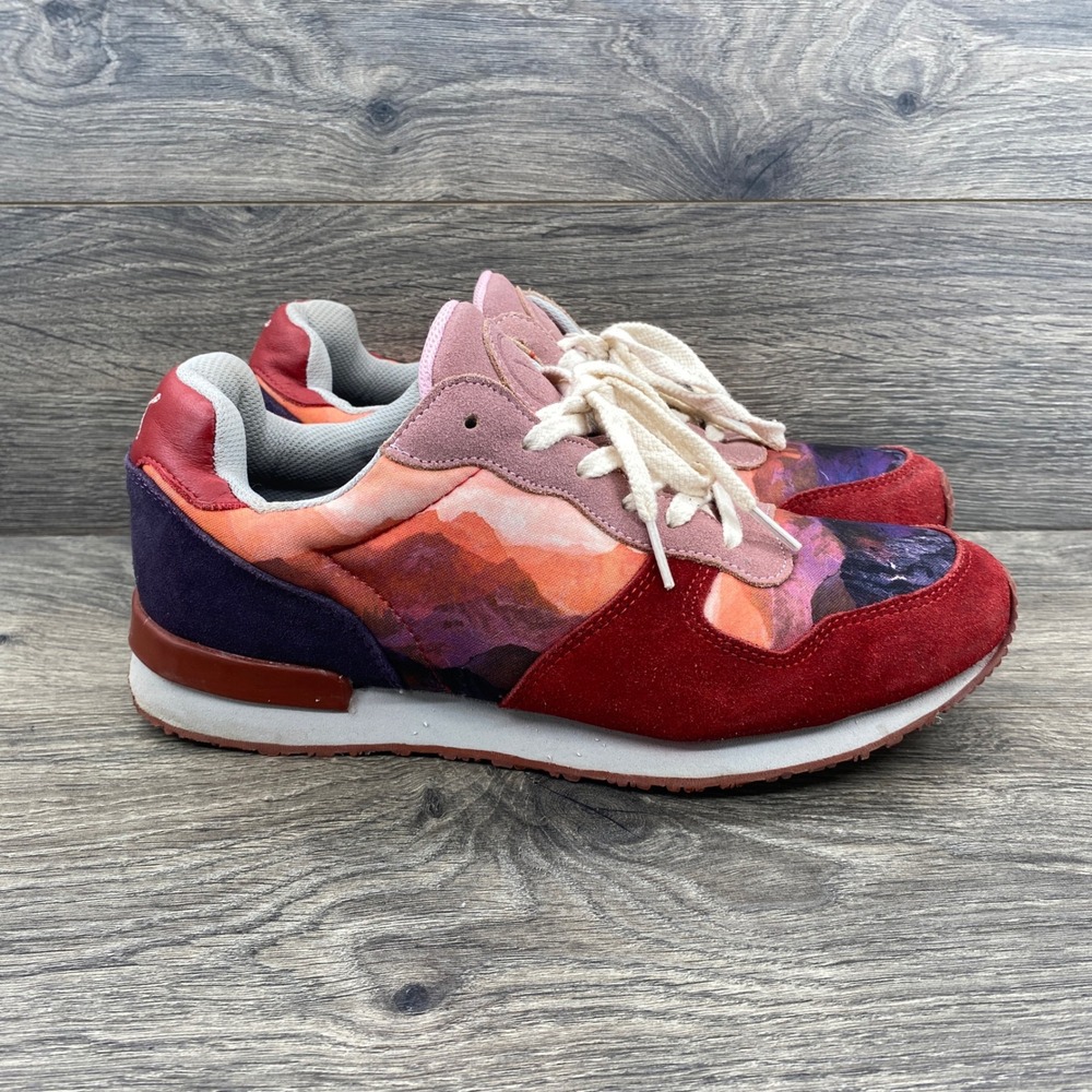 Inkkas Mountain Landscape Sneakers Womens 11 Red Purple Suede Low Top Joggers